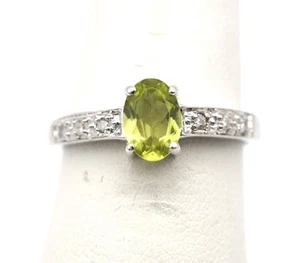 14 Karat Weißgold Peridot & Diamant Ring. 1,6 Gramm. Größe 6,75 - Bild 1 von 10
