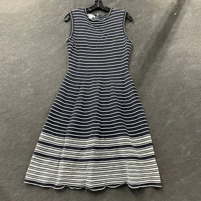 OSCAR DE LA RENTA Striped Knee-Length Dress Women's Size M Navy - Image 1 of 4