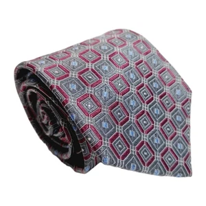 Jos. A. Bank Reserve Burgundy & Gray Geometric Men's Designer Silk Necktie - Picture 1 of 5