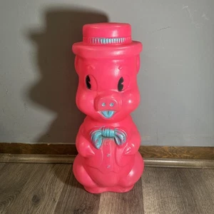 Vintage 1964 AJ Renzi Coin Bank Hot Pink Piggy Pig Kunststoff Blasform Fliege USA - Bild 1 von 14