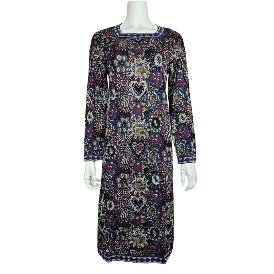 Vintage 80s Missoni Orange Label Size M Kaleidoscope Hearts Tapestry Knit Dress - Image 1 of 4