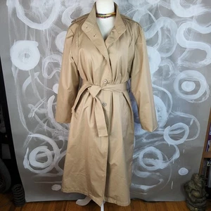 Vintage London Fog 80er Jahre Damen 14P langer beige Trenchcoat zum Binden Reißverschluss gefüttert RetroCore  - Bild 1 von 18
