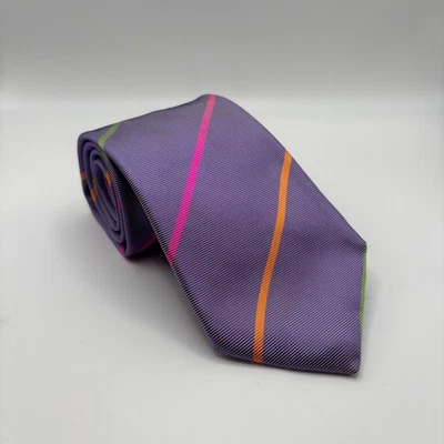 Paul Stuart Made In England Purple Striped Silk Tie Size 59"x3.25" EUC - Image 1 of 4
