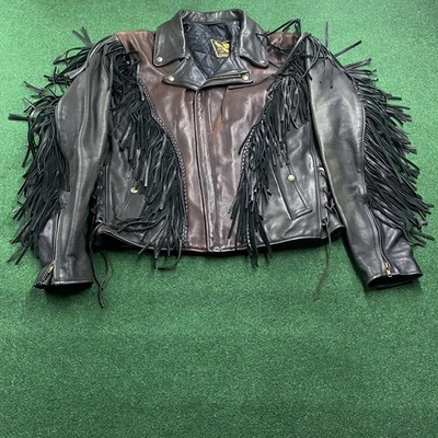 Chaqueta de cuero pesado vintage para hombre 48 negra 80S borla flecos abrigo de motocicleta EE. UU. Foto 1 de 4