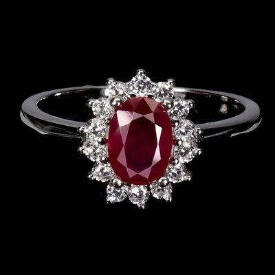 Black Friday 925 Sterling Silver Ring Oval Ruby 7x5mm Gemstone Jewelry Size 8 - Image 1 of 4