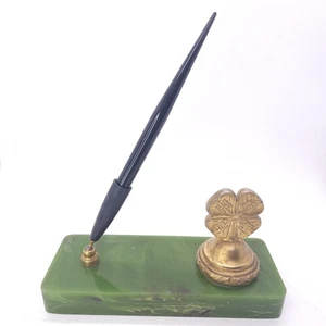 Sheaffer Fountain Pen 14kt Gold Nib Vintage Desk Pen Holder 4-H Logo Marble Base - Picture 1 of 10