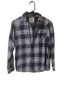Camisa Ariat para mujer talla mediana franela a cuadros perla abotonada a presión púrpura oeste - Imagen 1 de 8
