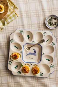 New Anthropologie Lexington Bunny Deviled Egg Platter 12 Egg Compartments - Picture 1 of 6