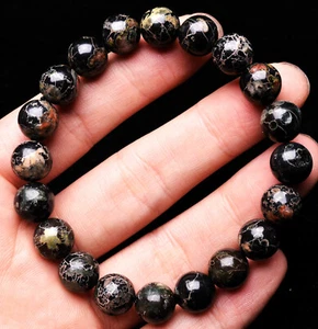 10.4mm Natural Black Plum blossom Jade Gemstone Bead Bracelet AAA - Picture 1 of 6