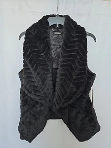 JouJou NEW Black Chevron Faux Fur Asymmetric Waterfall Open Front Vest Womens M - Picture 1 of 8