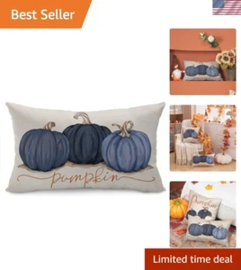 Fade Resistant 12x20 Blue Pumpkin Throw Pillow Cover for Thanksgiving - Picture 1 of 8
