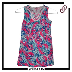 Lilly Pulitzer Girl's Cosmic Coral Cracked Up Harper Shift Dress Pink Blue Large - Picture 1 of 7