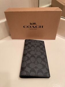 NWT MSRP $228 Coach Slim Passport Wallet in Signature Charcoal