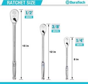 Extra Long Handle Drive Ratchet 90-Tooth Ratchet Wrench Dust Proof CR-MO Head - Picture 1 of 42
