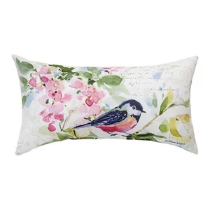 GARDEN BIRD REVERSIBLE INDOOR OUTDOOR TEXTURED OBLONG PILLOW - 9" X 17" - Picture 1 of 2