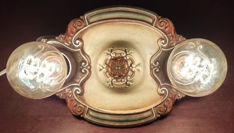 ANTIQUE 1920'S RIDDLE CO DESIGN METAL LIGHT FIXTURE ART DECO WIRED WORKING Cover