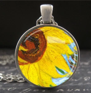 I Stand With Ukraine Sunflower Necklace Yellow & Blue Ukrainian Flag Colors - Picture 1 of 3