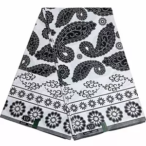 African Fabric Wax Print 100% Cotton Ankara 6 Yards Black White Sewing Material - Picture 1 of 11