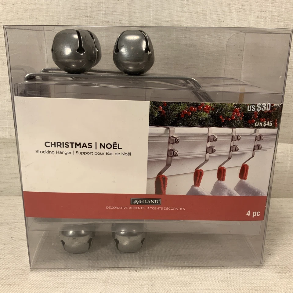 Ashland Jingle Bell Christmas Stocking Hangers Red Metal 4 Holders
