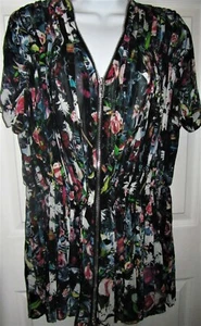 McQ Alexander Mcqueen NWT Black Floral Chiffon sz38 Tunic Mini Zipper Detailing - Picture 1 of 12