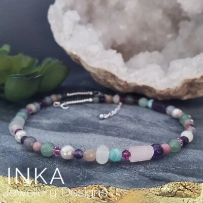 Gemstone Bead Handmade Choker 925 Sterling Silver Choker Necklace by INKA — 第 1/4 张图片