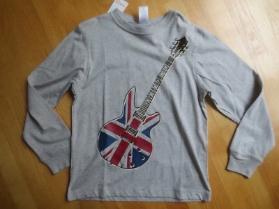 Boy Gymboree BANDERA BRITÁNICA ROJO AZUL GUITARRA GRIS MANGA LARGA Top Camisa NUEVO CON ETIQUETAS 7 Foto 1 de 4