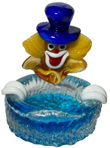 Vintage Hand Blown Original Murano Art Glass Happy Clown Ashtray - No Chips! - Picture 1 of 11