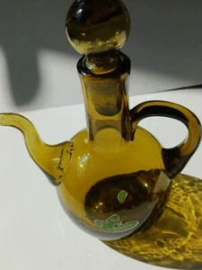 Amber 4 Inch  Hand Blown Cruet Made in Spain - Picture 1 of 7