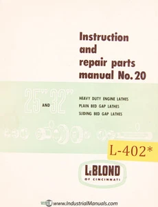 Leblond 25” and 32”, Lathe instructions and Parts Manual 1955 - Picture 1 of 4