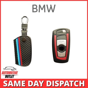 Auto Schlüsselanhänger Fernbedienung Abdeckung Carbon Leder Tasche Druck B BMW 1 - Picture 1 of 9