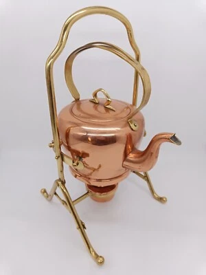 Ancien Antique Samovar Théière en Cuivre et Laiton avec son support et réchaud - Photo 1/4
