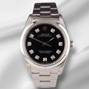 Rolex 34mm Oyster Perpetual Black Diamond Dial Stainless Steel Watch 14000 - Picture 1 of 11