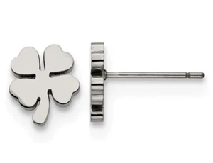 Stainless Steel Polished Four Leaf Clover Post Earrings - Picture 1 of 4