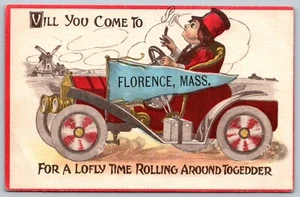 Postcard Vill You Come To FLORENCE MASS - Picture 1 of 2