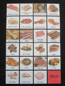 Tarjetas de alimentos para carne - autismo, ayudas para la comunicación visual, demencia, TDAH, PECTORALES, SEN - Imagen 1 de 40