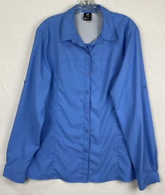 White Sierra Women XL Blue Outdoors Roll Tab Button Up Shirt Top Blouse Fishing - Image 1 of 4