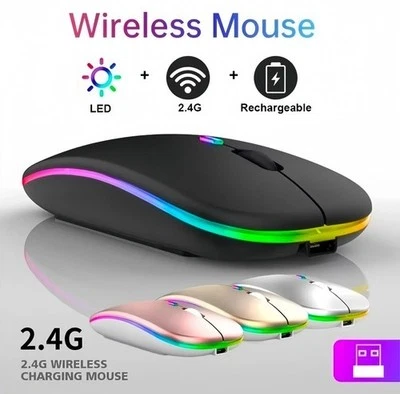 Slim Silent Rechargeable Wireless Mouse RGB LED USB Mice MacBook Laptop PC UK - Image 1 of 4