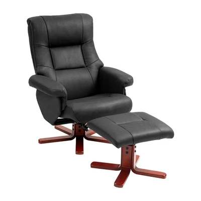 Recliner Chair Black Faux Microfibre Leather 79W x 81D x 99Hcm Footstool incl XL - Image 1 of 4