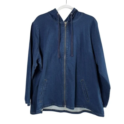 Denim & Co Comfy Knit Full Zip Up Hoodie Jacket Plus Size 2X Blue Denim A453656 - Image 1 of 4