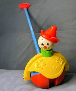 FISHER PRICE Clown Toy #758 Roll Along Popper Wood Handle Toddler Vintage 1979 - Picture 1 of 8
