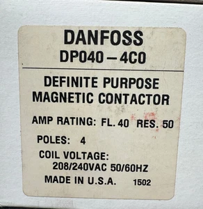 Contactor de propósito definido Danfoss Tyco DP040-4C0 4P 40A 208/240VAC bobina NUEVO - Imagen 1 de 2