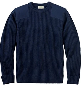 LL Bean Commando Sweater Navy Merino Wool Henley Elbow Patch XXL - Picture 1 of 17