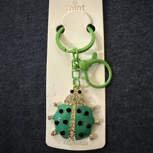 Green/Black Ladybug with Black Dots & Rhinestones Keychain/Purse Charm - Picture 1 of 6