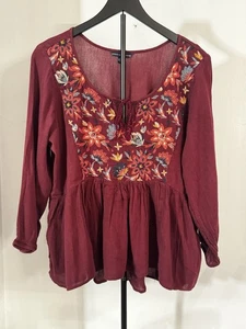 American Eagle Outfitters Bluse Damen Gr. L Boho Festival Herbst bestickt - Bild 1 von 9