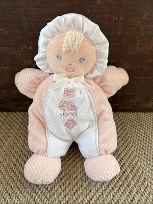 Muñeco de peluche Prestige Baby rosa suave guardería Lovey Sonajero Mancha Ojos azules Foto 1 de 4