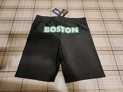 NWT NBA BOSTON CELTICS WOMENS FITTED BIKING SHORTS BLACK  LARGE - Image 1 of 3