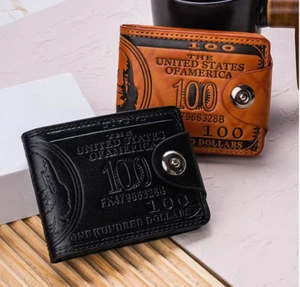 Men's Wallets With 100 US Dollar Pattern Wallet Male Leather Wallet Photo Card - Picture 1 of 5