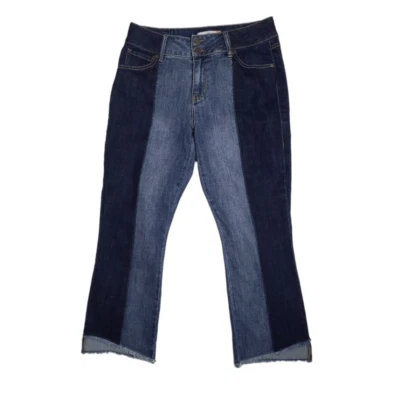 CABI #6281 two tone high low mid rise crop raw hem jeans 10 - Image 1 of 4