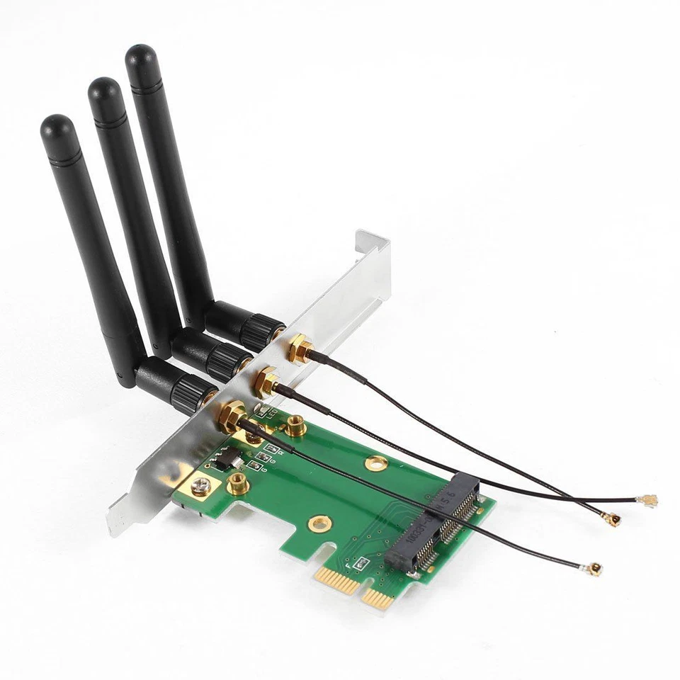 New Mini PCI-E Express to PCIE Wireless Adapter 3 Antenna card WiFi PC Desktop - Image 1 of 1