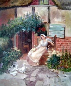 24x20 Sitting Rural Girl Portrait Oil Painting Classic Woman - Picture 1 of 1